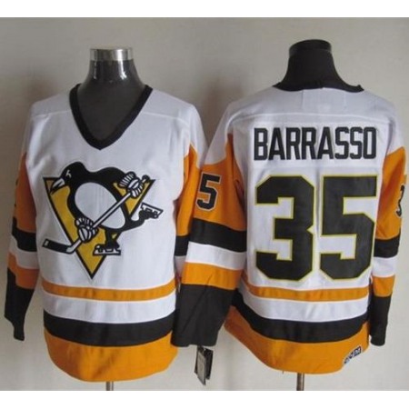 Penguins #35 Tom Barrasso White/Black CCM Throwback Stitched NHL Jersey