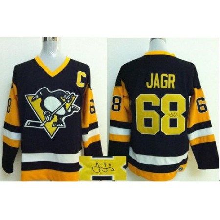 Penguins #68 Jaromir Jagr Black CCM Throwback Autographed Stitched NHL Jersey