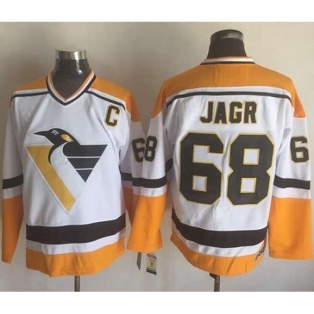 Penguins #68 Jaromir Jagr White/Yellow CCM Throwback Stitched NHL Jersey