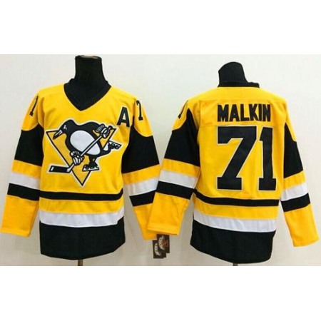 Penguins #71 Evgeni Malkin Yellow Throwback Stitched NHL Jersey