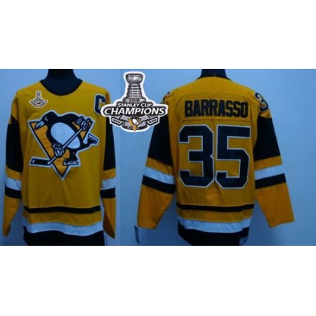 Mitchell&Ness Penguins #35 Tom Barrasso Yellow 2016 Stanley Cup Champions Stitched NHL Jersey