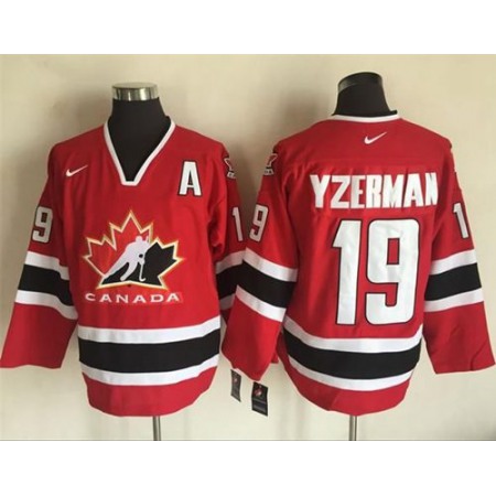 Team CA. #19 Steve Yzerman Red/Black 2002 Olympic Nike Throwback Stitched NHL Jersey