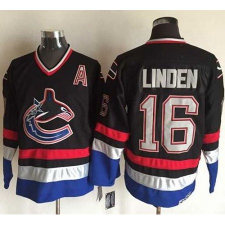 Canucks #16 Trevor Linden Black/Blue CCM Throwback Stitched NHL Jersey