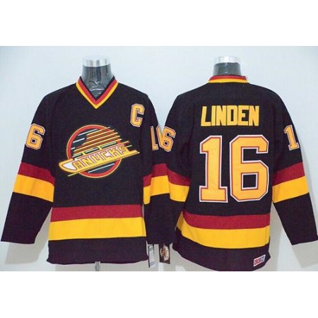 Canucks #16 Trevor Linden Black CCM Throwback Stitched NHL Jersey