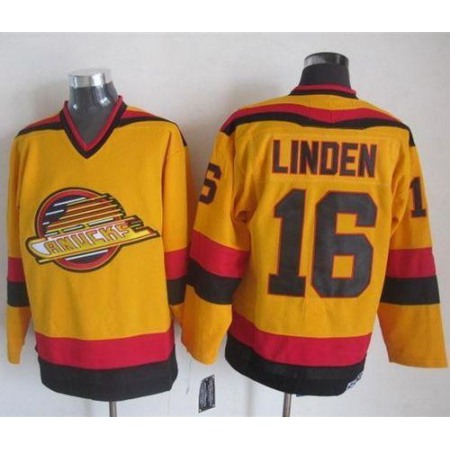 Canucks #16 Trevor Linden Gold CCM Throwback Stitched NHL Jersey