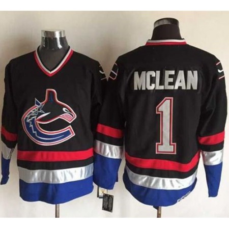 Canucks #1 Kirk Mclean Black/Blue CCM Throwback Stitched NHL Jersey