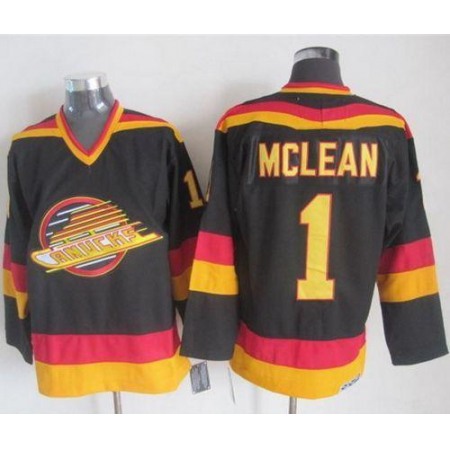 Canucks #1 Kirk Mclean Black/Gold CCM Throwback Stitched NHL Jersey