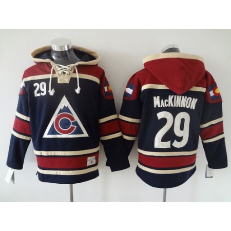 Avalanche #29 Nathan MacKinnon Navy Blue Sawyer Hooded Sweatshirt Stitched NHL Jersey