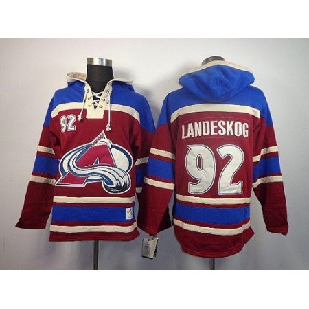Avalanche #92 Gabriel Landeskog Red Sawyer Hooded Sweatshirt Stitched NHL Jersey