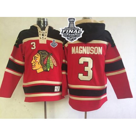 Blackhawks #3 Keith Magnuson Red Sawyer Hooded Sweatshirt 2015 Stanley Cup Stitched NHL Jersey