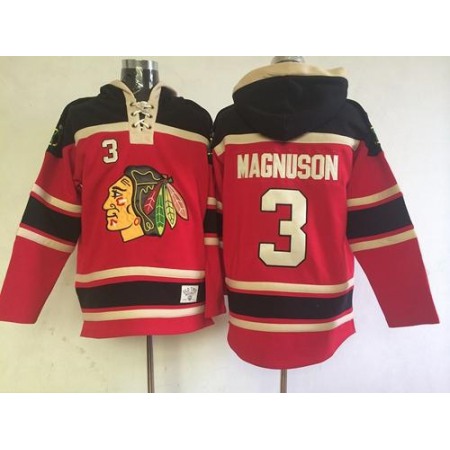 Blackhawks #3 Keith Magnuson Red Sawyer Hooded Sweatshirt Stitched NHL Jersey