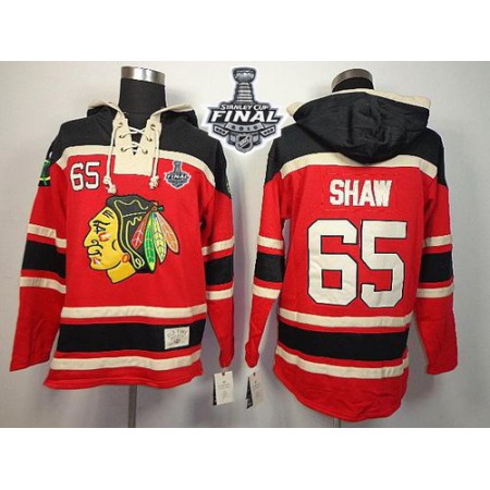 Blackhawks #65 Andrew Shaw Red Sawyer Hooded Sweatshirt 2015 Stanley Cup Stitched NHL Jersey