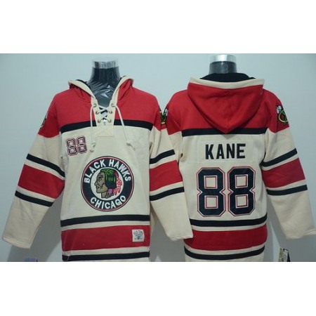 Blackhawks #88 Patrick Kane Cream Sawyer Hooded Sweatshirt Stitched NHL Jersey