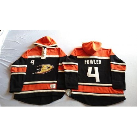 Ducks #4 Cam Fowler Black Sawyer Hooded Sweatshirt Stitched NHL Jersey