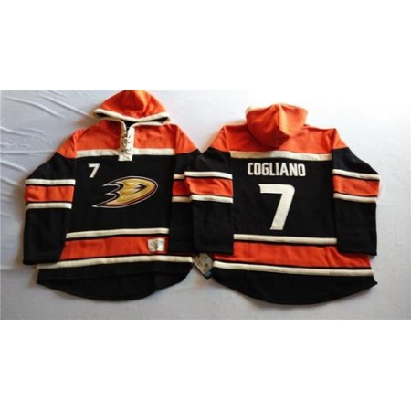 Ducks #7 Andrew Cogliano Black Sawyer Hooded Sweatshirt Stitched NHL Jersey