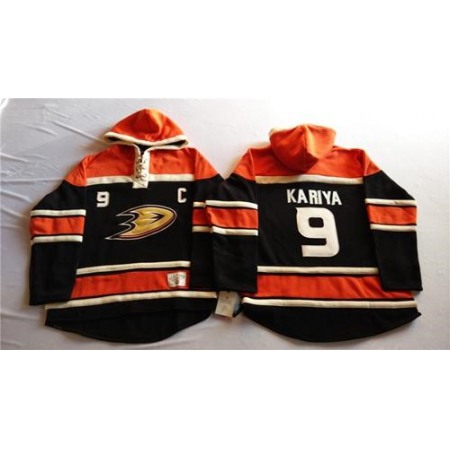 Ducks #9 Paul Kariya Black Sawyer Hooded Sweatshirt Stitched NHL Jersey