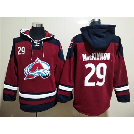 Men's Colorado Avalanche #29 Nathan MacKinnon Burgundy All Stitched Sweatshirt Hoodie