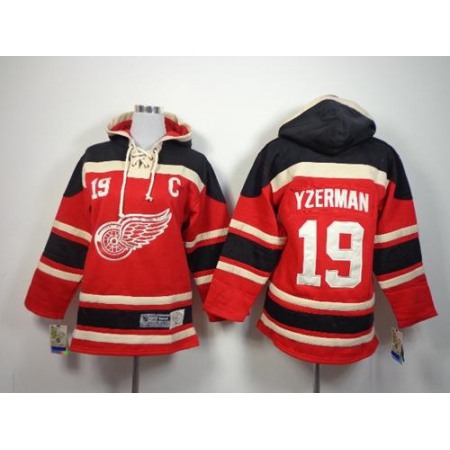 Red Wings #19 Steve Yzerman Red Sawyer Hooded Sweatshirt Stitched Youth NHL Jersey