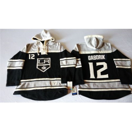 Kings #12 Marian Gaborik Black Sawyer Hooded Sweatshirt Stitched NHL Jersey