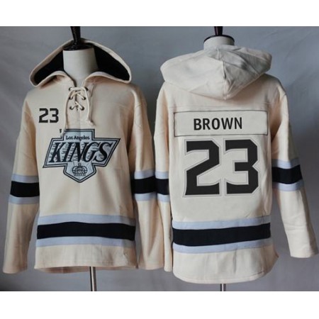 Kings #23 Dustin Brown Cream Sawyer Hooded Sweatshirt Stitched NHL Jersey