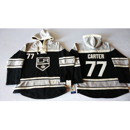 Kings #77 Jeff Carter Black Sawyer Hooded Sweatshirt Stitched NHL Jersey