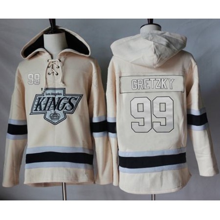 Kings #99 Wayne Gretzky Cream Sawyer Hooded Sweatshirt Stitched NHL Jersey