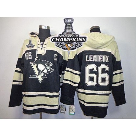 Penguins #66 Mario Lemieux Black Sawyer Hooded Sweatshirt 2016 Stanley Cup Champions Stitched NHL Jersey