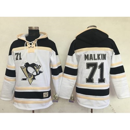 Penguins #71 Evgeni Malkin White Sawyer Hooded Sweatshirt Stitched NHL Jersey