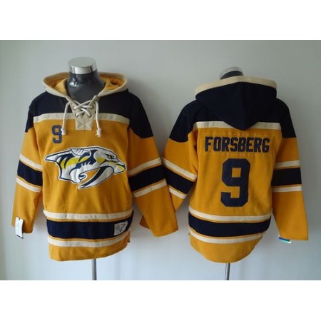 Predators #9 Filip Forsberg Yellow Sawyer Hooded Sweatshirt Stitched NHL Jersey
