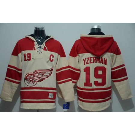 Red Wings #19 Steve Yzerman Cream Sawyer Hooded Sweatshirt Stitched NHL Jersey