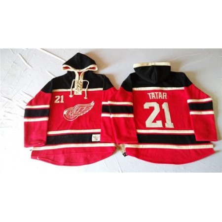 Red Wings #21 Tomas Tatar Red Sawyer Hooded Sweatshirt Stitched NHL Jersey