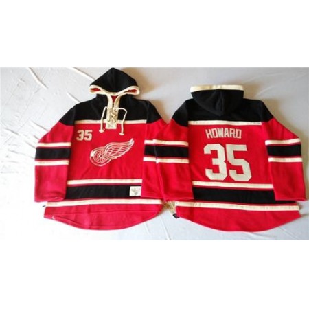 Red Wings #35 Jimmy Howard Red Sawyer Hooded Sweatshirt Stitched NHL Jersey