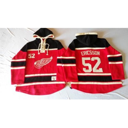 Red Wings #52 Jonathan Ericsson Red Sawyer Hooded Sweatshirt Stitched NHL Jersey