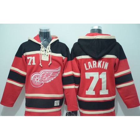 Red Wings #71 Dylan Larkin Red Sawyer Hooded Sweatshirt Stitched NHL Jersey