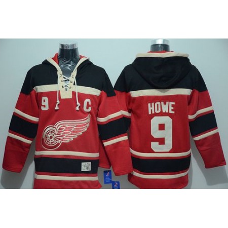 Red Wings #9 Gordie Howe Red Sawyer Hooded Sweatshirt Stitched NHL Jersey