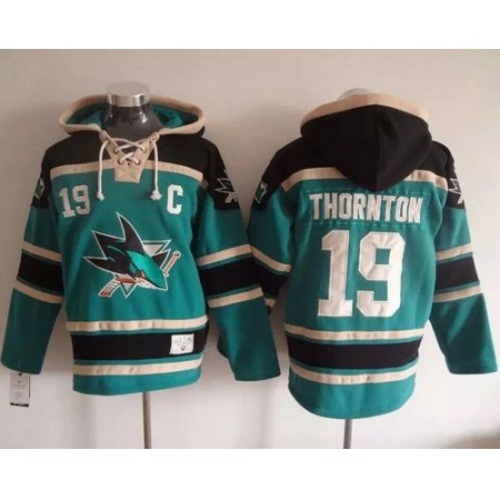 Sharks #19 Joe Thornton Teal Sawyer Hooded Sweatshirt Stitched NHL Jersey