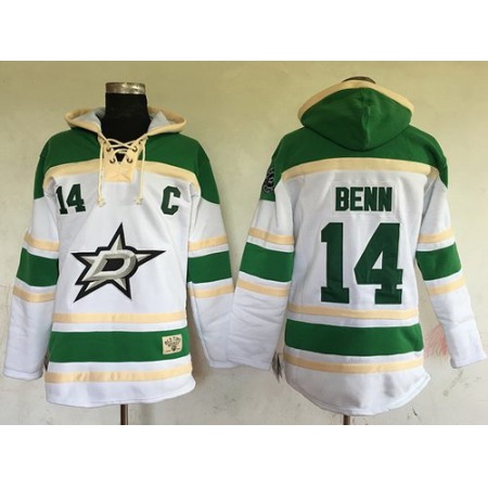 Stars #14 Jamie Benn White Sawyer Hooded Sweatshirt Stitched NHL Jersey