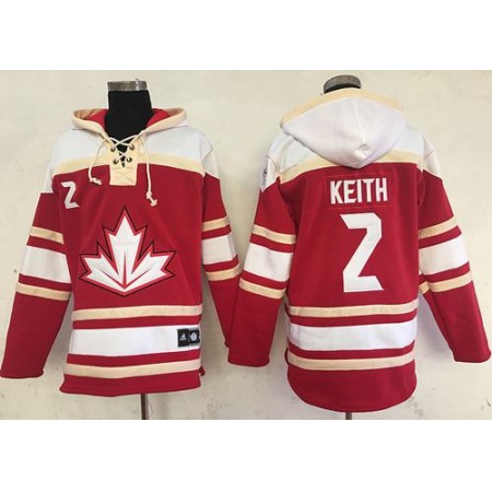 Team CA. #2 Duncan Keith Red Sawyer Hooded Sweatshirt 2016 World Cup Stitched NHL Jersey