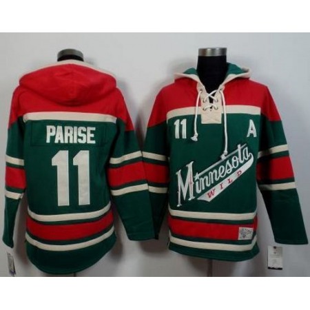 Wild #11 Zach Parise Green/Red Sawyer Hooded Sweatshirt Stitched NHL Jersey