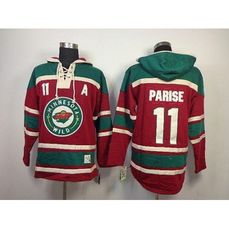 Wild #11 Zach Parise Red Sawyer Hooded Sweatshirt Stitched NHL Jersey