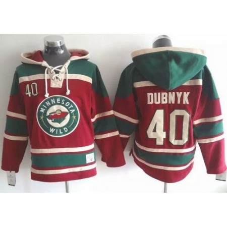 Wild #40 Devan Dubnyk Red Sawyer Hooded Sweatshirt Stitched NHL Jersey