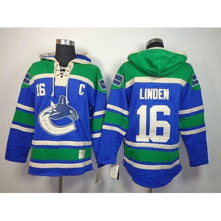 Canucks #16 Trevor Linden Blue Sawyer Hooded Sweatshirt Stitched NHL Jersey
