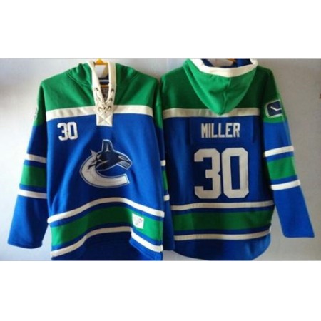 Canucks #30 Ryan Miller Blue Sawyer Hooded Sweatshirt Stitched NHL Jersey