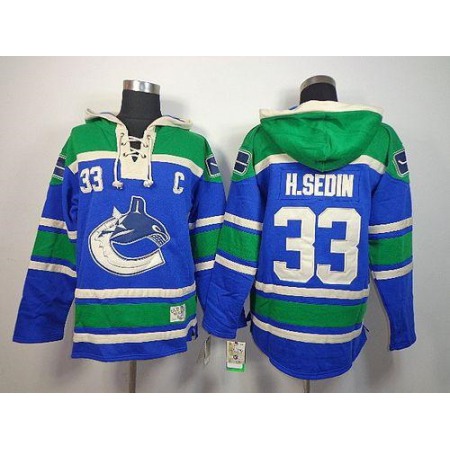 Canucks #33 Henrik Sedin Blue Sawyer Hooded Sweatshirt Stitched NHL Jersey