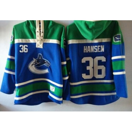 Canucks #36 Jannik Hansen Blue Sawyer Hooded Sweatshirt Stitched NHL Jersey