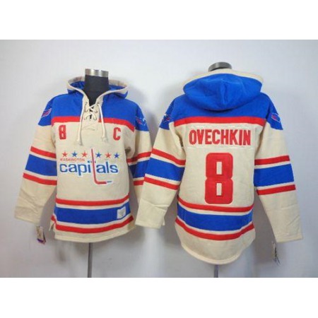 Capitals #8 Alex Ovechkin Cream Sawyer Hooded Sweatshirt Stitched NHL Jersey