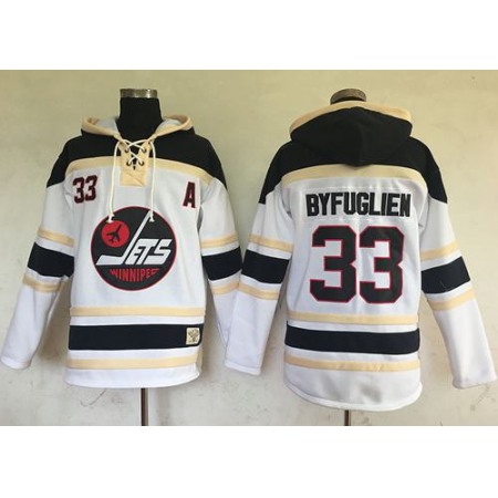 Jets #33 Dustin Byfuglien White Sawyer Hooded Sweatshirt Stitched NHL Jersey