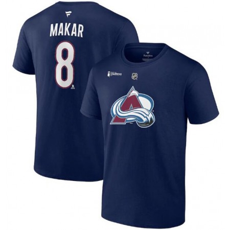 Men's Colorado Avalanche #8 Cale Makar Navy 2022 Stanley Cup Champions Authentic Stack Name & Number T-Shirt