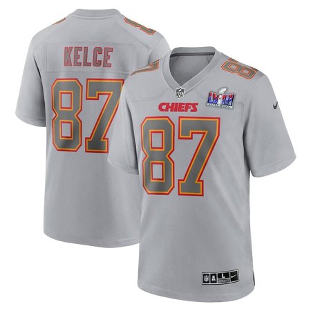 Men's Kansas City Chiefs #87 Travis Kelce Nike Gray Super Bowl LVIII Atmosphere Fashion Game Jersey