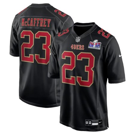 Men's San Francisco 49ers #23 Christian McCaffrey Nike Black Super Bowl LVIII Carbon Fashion Game Player Jersey